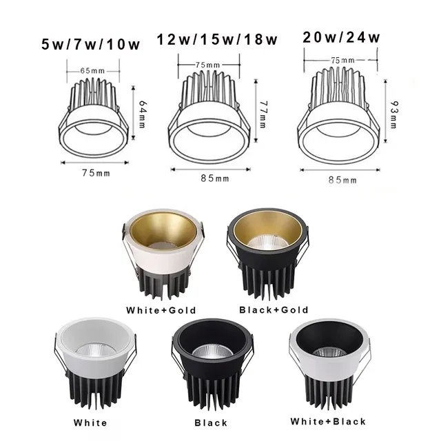 Dimmable Led Downlight encastré plafonnier projecteur en… – vue 6