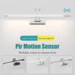 Led salle de bain miroir avant lampe Pir détection de mouvement salle de bain miroir armoire applique Angle réglable longue bande photo lumière