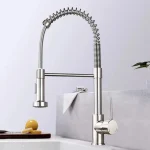 Robinet d&rsquo;évier de cuisine brossé, une poignée, robinet d&rsquo;eau chaude et froide à ressort, salle de bains montée sur le pont, grue de cuisine noire mate