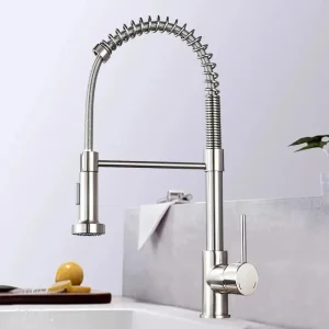 Robinet d’évier de cuisine brossé, une poignée, robinet d’eau chaude et froide à ressort, salle de bains montée sur le pont, grue de cuisine noire mate Robinet d’évier de cuisine brossé, une poignée, robinet d’eau chaude et froide à ressort, salle de bains montée sur le pont, grue de cuisine noire mate