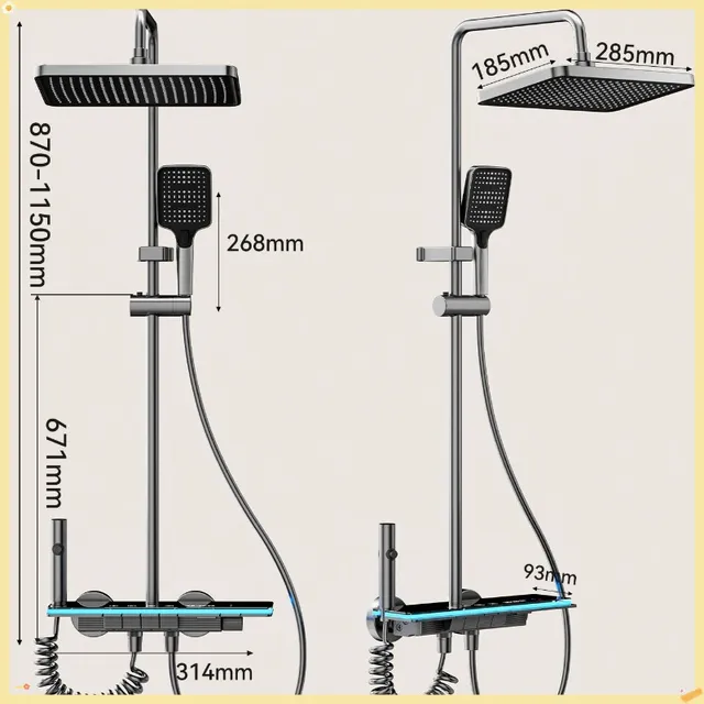 Système de douche gris avec lumière ambiante – vue 6