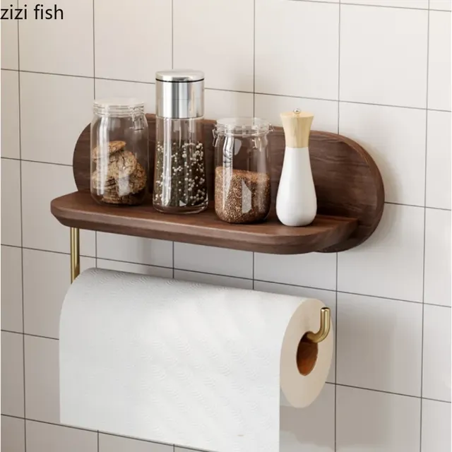 Porte papier toilette mural bois noyer tablette intégrée… – vue 6
