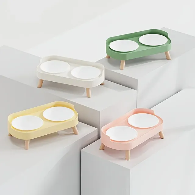 Gamelle surélevée double bols inoxydable émaillés blancs… – vue 3