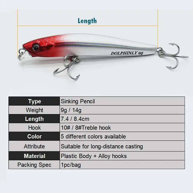 Appât crayon coulant leurres de pêche 9g 14g longue… – vue 2