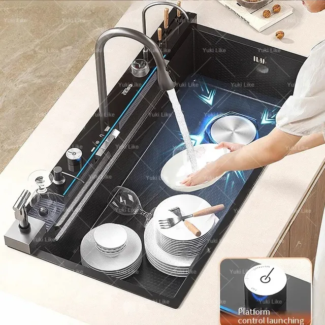 Évier de cuisine cascade en acier inoxydable – vue 3