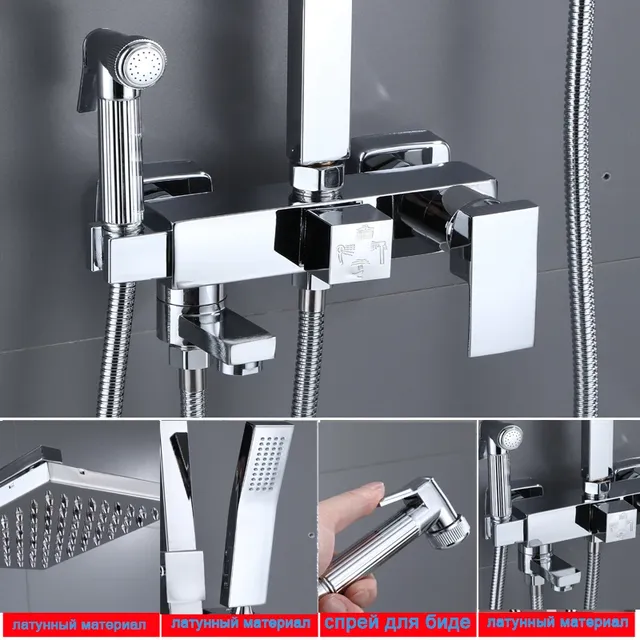 Ensemble de robinets de douche chromés argent pluie – vue 6