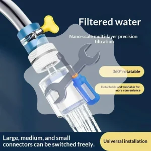 Outil domestique idéal : purificateur d’eau rotatif pour douches et robinets de cuisine ; Universel et livré avec une mousseur Outil domestique idéal : purificateur d’eau rotatif pour douches et robinets de cuisine ; Universel et livré avec une mousseur