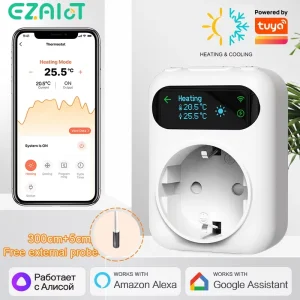 Tuya – prise de Thermostat numérique WIFI 16A, contrôleur de température à distance, interrupteur de minuterie, refroidissement, chauffage, capteur NTC 3M