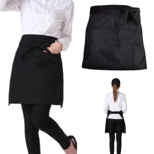 Tablier noir demi-longueur avec poches pour femme et homme, taille courte, antisalissure, travail, café, magasin de thé, cuisine, serveuse, 73 Tablier noir demi-longueur avec poches pour femme et homme, taille courte, antisalissure, travail, café, magasin de thé, cuisine, serveuse, 73