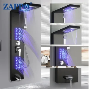 ZAPPO système de tour de panneau de douche avec pomme de cascade de pluie LED système de Jets complets du corps colonne de douche à main avec bec de baignoire