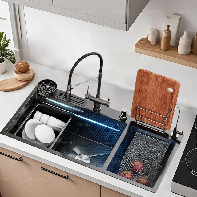Évier de cuisine cascade en acier inoxydable