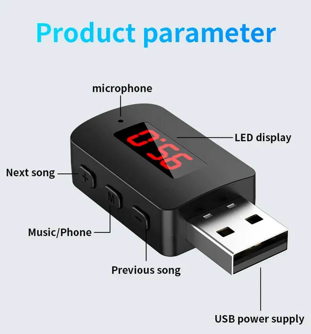 Transmetteur et récepteur de voiture Bluetooth 5.4 – vue 3