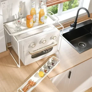 Étagères de rangement de cuisine, organisateur d&rsquo;ustensiles, conception divisée créative, étagère pour micro-ondes à 2 couches avec une forte capacité de charge