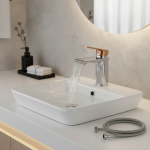 Robinet de salle de bains chromé cascade lavabo, robinet mitigeur d&rsquo;évier en laiton massif, robinet en cuivre chaud et froid avec tuyau d&rsquo;entrée d&rsquo;eau Torneira