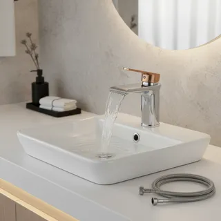 Robinet de salle de bains chromé cascade lavabo