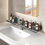 Miroir à ventouse, étagère de salle de bains avant, robinet de lavabo, étagère de salle de bains murale sans poinçon