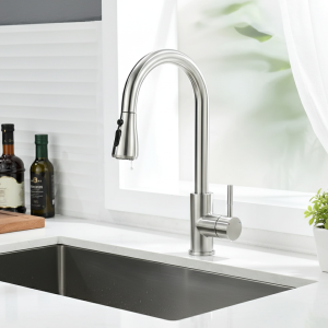 Robinet de cuisine en Nickel brossé, Surface de couleur, robinet d&rsquo;eau chaude et froide, robinet d&rsquo;évier de cuisine, robinet de cuisine extractible à trou unique