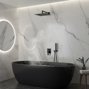 HOANCEIES-Ensemble de douche à montage mural, type de pommeau de douche, baignoire noire, robinet de centre commercial