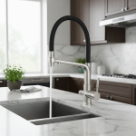 Robinet de cuisine en Nickel brossé, eau purifiée, 2 fonctions, mélange froid et chaud, tuyau d&rsquo;eau Flexible noir, installation sur le pont d&rsquo;eau filtrée