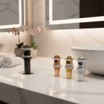 Égouttoir de lavabo en laiton or Rose/noir, bouchon rabattable pour salle de bains, récipient à clapet, filtre de vidange d&rsquo;évier disponible pour l&rsquo;élimination des bouchons