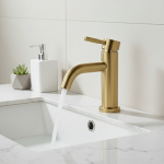 Robinet de lavabo de salle de bains, robinet en acier inoxydable, mélangeur d&rsquo;eau froide et chaude, robinet d&rsquo;évier à poignée unique, robinet monté sur le pont, or brossé