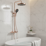 Système de douche de salle de bains Piano or Rose, accessoires de robinetterie de salle de bains en laiton massif, pomme de douche de pluie, ensemble de douche de Piano chaud et froid