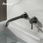 Robinet de salle de bains mural moderne en laiton noir, avec design dissimulé, robinet de lavabo à double commande froid et chaud à 2 trous à poignée unique