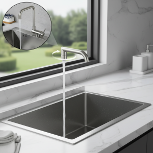 Robinet de cuisine pliant en acier inoxydable, mitigeur d’eau chaude et froide, pivotant à 360 degrés, robinet d’évier de lavabo à fenêtre basse 866126 Robinet de cuisine pliant en acier inoxydable, mitigeur d’eau chaude et froide, pivotant à 360 degrés, robinet d’évier de lavabo à fenêtre basse 866126