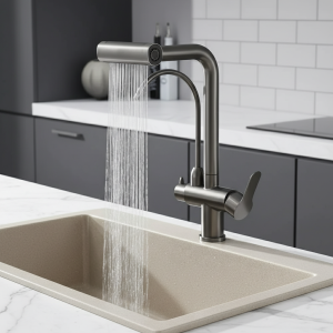 Robinet cascade multifonctionnel, 4 modes, eau chaude et froide pure, robinet de cuisine, pulvérisateur d’évier, robinet de lavage 360 ° Pistolet rotatif gris brossé Robinet cascade multifonctionnel, 4 modes, eau chaude et froide pure, robinet de cuisine, pulvérisateur d’évier, robinet de lavage 360 ° Pistolet rotatif gris brossé