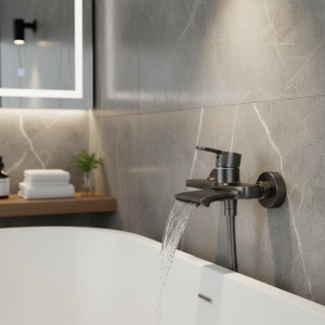 Robinet de baignoire à eau mélangée en cuivre, cascade, petit corps, installation murale, robinet chaud et froid Robinet de baignoire à eau mélangée en cuivre, cascade, petit corps, installation murale, robinet chaud et froid