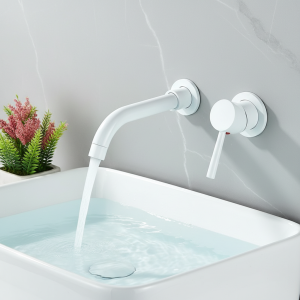 Robinet de lavabo de salle de bains blanc, robinet mural dissimulé, Rotation à 360 degrés, mitigeur de bain d’eau chaude et froide à poignée unique Robinet de lavabo de salle de bains blanc, robinet mural dissimulé, Rotation à 360 degrés, mitigeur de bain d’eau chaude et froide à poignée unique