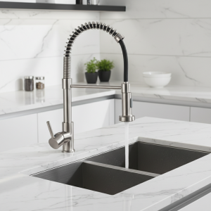 Rozin robinet de cuisine en Nickel brossé, mitigeur monté sur le pont, buse de pulvérisation à jet rotatif à 360 degrés, robinets chauds et froids pour évier de cuisine