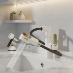 VGX – robinets de salle de bains multifonctionnels blancs, mitigeur de lavabo extractible, robinet d&rsquo;évier, robinet de température LED gastronomique, grue en laiton gris