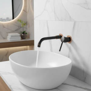 Robinet mitigeur de salle de bains, lavabo, robinet mural en laiton noir mat avec poignée unique, eau chaude et froide, ensemble en or Rose blanc Robinet mitigeur de salle de bains, lavabo, robinet mural en laiton noir mat avec poignée unique, eau chaude et froide, ensemble en or Rose blanc