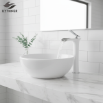 Robinet d&rsquo;eau froide et chaude à trou unique, robinets de centre commercial, Cascade moderne, Blanc, Bassin F/05