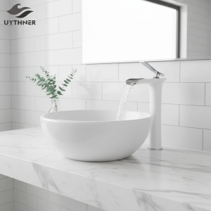 Robinet d’eau froide et chaude à trou unique, robinets de centre commercial, Cascade moderne, Blanc, Bassin F/05 Robinet d’eau froide et chaude à trou unique, robinets de centre commercial, Cascade moderne, Blanc, Bassin F/05