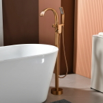 Robinet de baignoire cascade sur pied, mitigeur d&rsquo;eau de baignoire de salle de bains en laiton massif avec douchette à main en or Rose brossé, noir, or