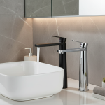 Robinet de lavabo en laiton, mitigeur de salle de bains, robinet de lavabo noir/Chrome, robinet de lavabo chaud et froid à poignée unique 855921