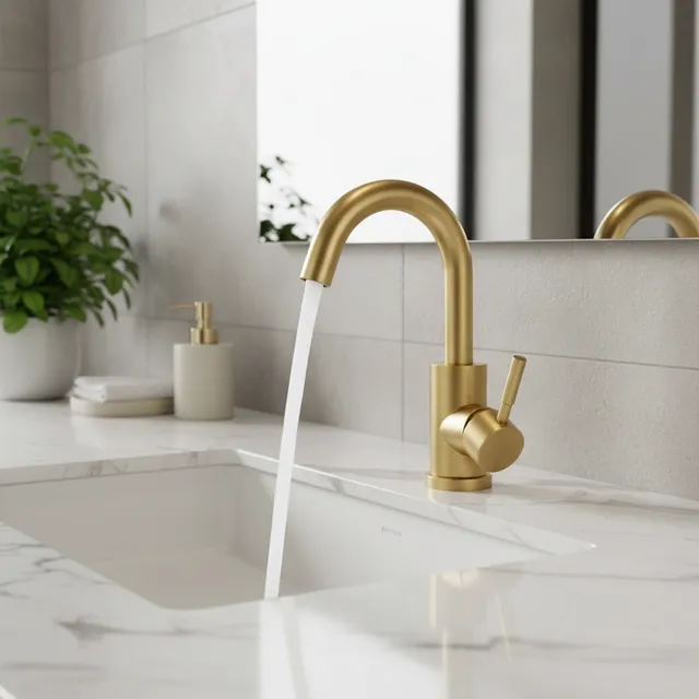 Robinet de lavabo doré en acier inoxydable