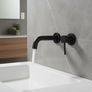 Robinet de ark à double commande froid et chaud à poignée unique, robinet de salle de bain moderne mural en laiton noir PLANwith design dissimulé 2 trous