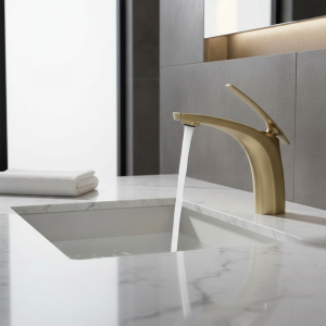 Robinet de lavabo à poignée unique, trou unique, en forme de feuille, robinet de salle de bains chaude et froide, robinet monté sur le pont