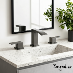 Robinet de lavabo en métal, mélangeur d&rsquo;évier, eau carrée, double poignées, 3 trous, 3 pièces, robinet largement monté sur le pont, bec de cascade en laiton