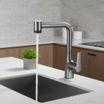 Robinet de cuisine extractible gris pistolet, purification de l&rsquo;eau et élimination du chlore, robinet de lavabo, salle de bains, robinets de cuisine G3/8G1/2