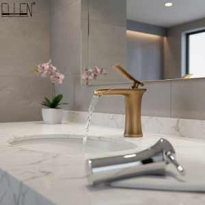 Cascade salle de bains bassin évier robinets chaud froid robinet pont monté mélangeur d&rsquo;eau grue Antique Bronze Chrome fini ELM100