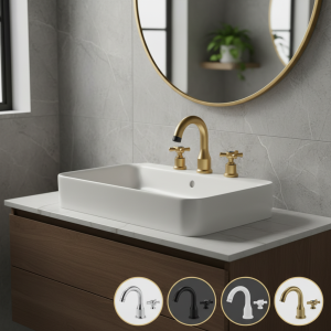 In-Wall Basin Faucet Set 3 hole  Gold/Black Gold Brass Double Cross Handle Wall Mounted Bathroom Sink Faucet Hot Cold Tap