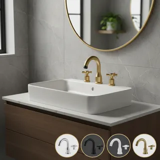 In-Wall Basin Faucet Set 3 hole Gold/Black Gold Brass Double Cross…