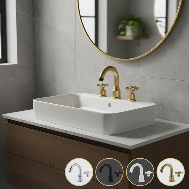 In-Wall Basin Faucet Set 3 hole Gold/Black Gold Brass…