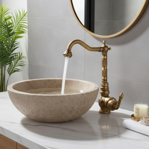 Évier Rotatif Chaud-Froid en Laiton Massif, Vintage, Bassin Sculpté, Robinet de Centre Commercial Évier Rotatif Chaud-Froid en Laiton Massif, Vintage, Bassin Sculpté, Robinet de Centre Commercial