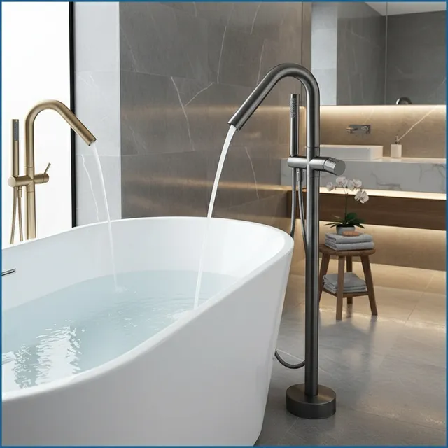 Robinet baignoire autoportant pied noir mat laiton…