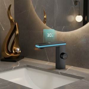 Robinet de lavabo de salle de bains à affichage numérique, LED intelligente, grue de lavabo montée sur le pont en laiton, mélangeur d’eau chaude et froide, robinet de vanité d’évier Robinet de lavabo de salle de bains à affichage numérique, LED intelligente, grue de lavabo montée sur le pont en laiton, mélangeur d’eau chaude et froide, robinet de vanité d’évier